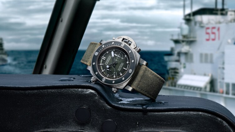 Submersible Chrono Marina Militare Experience Edition PAM01699, a timepiece born from Panerai's proud partnership with Aviazione Navale.