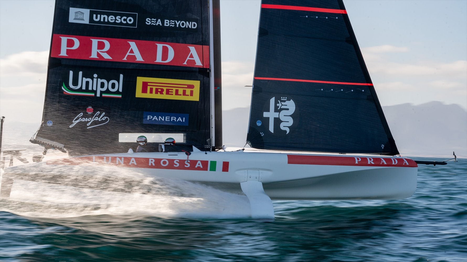 Luna Rossa boat racing at sea