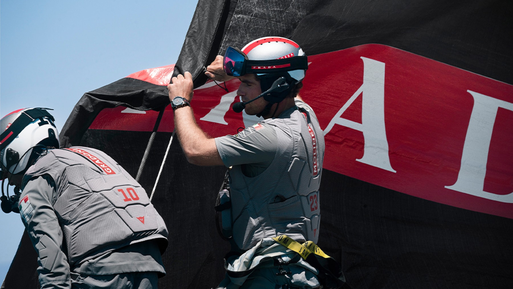 Luna Rossa crew preparing on deck before the race