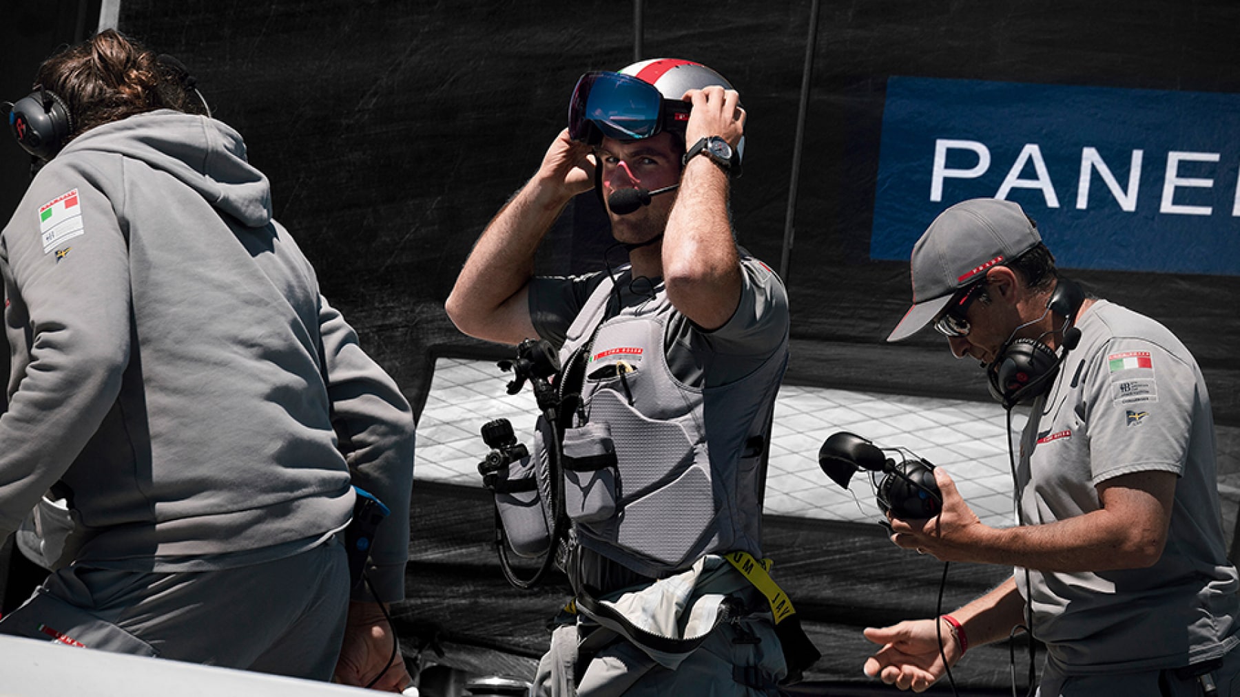 Luna Rossa crew preparing on deck before the race
