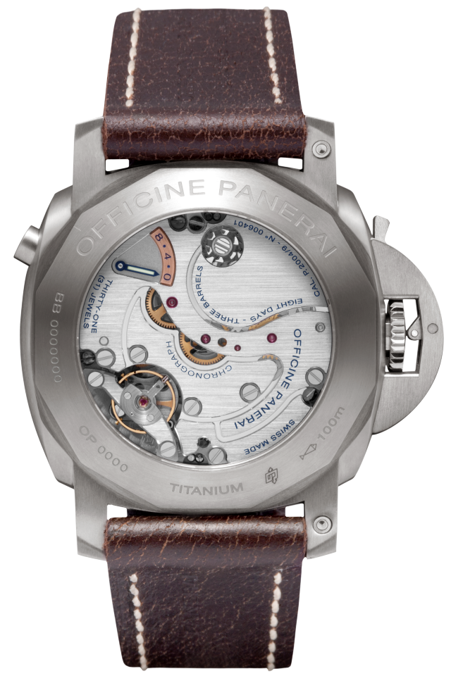 PANERAI Luminor 1950 Chrono Monopulsante Left-Handed 8 Days Titanio PAM00345 Detail 