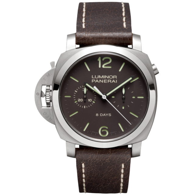 PANERAI Luminor 1950 Chrono Monopulsante Left-Handed 8 Days Titanio PAM00345 Front view