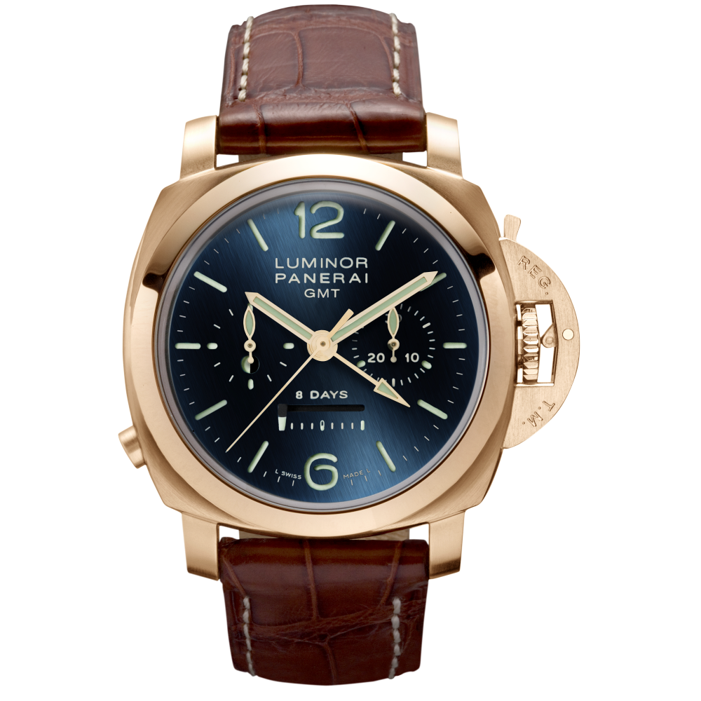 PANERAI Luminor 1950 8 Days Chrono Monopulsante GMT Pink Gold PAM00277 day view