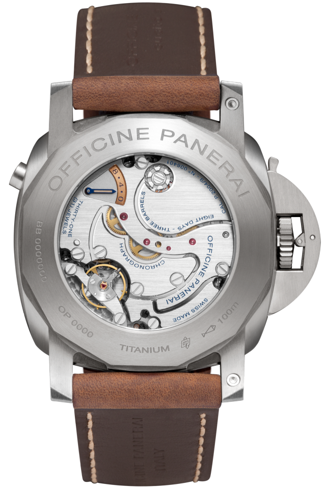 PANERAI Luminor 1950 Chrono Monopulsante Left-Handed 8 Days Titanio PAM00579 Detail 