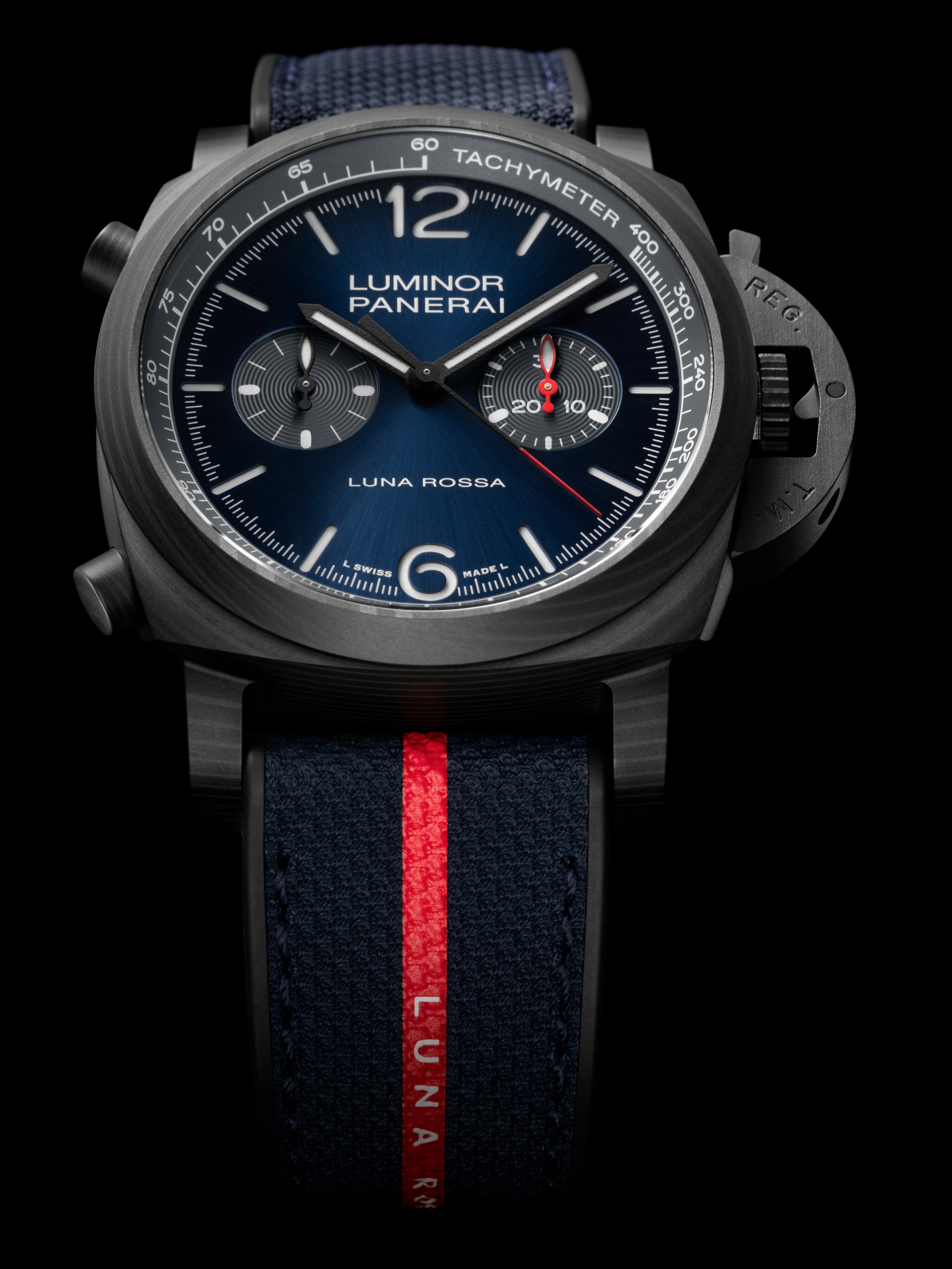 純正　PANERAI　パネライ　ルナロッサブルーストラップ　MXE0Q5ZK Panerai Luna Rossa Dark Blue Strap 22/20 | US Panerai